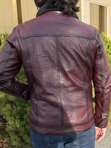 Chaqueta de Cuero Marrón para Hombre, Estilo Camionero Acolchado, Cuello Mao, Estilo Occidental Vintage, Abrigo Cálido de Invierno, Piel de Cordero Auténtica, Ropa Exterior Informal - Product Image 3
