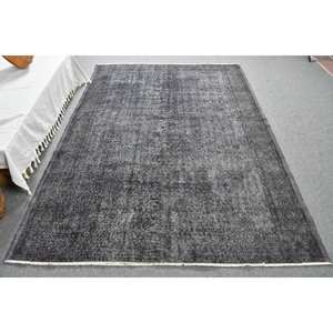 Tapis Turc Vintage Moderne 5.7X8.4 pieds Gris Grand Rectangle Patchwork Design pour Entrée Chevet Laine Matériel Latex Tabriz - Product Image 1