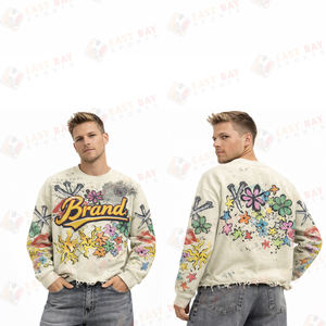 Custom Acid Washed Waffle Knit Cropped <b>Long</b> <b>Sleeve</b> T-Shirt Heavyweight Cotton Graphic Streetwear Tee for <b>Men</b> - Product Image 4