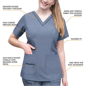 2025 Top Selling Fully Customized V-Neck Women Hospital Jogger Scrub Top <b>Nurse</b> Uniform Set Lightweight Spandex Oxford Fabric - Product Image 4