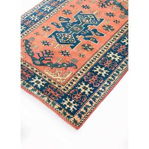 Tapis en laine noués à la main Nuray, motif abstrait rectangulaire 9x12 pour couloir, salon et chambre à coucher Pae-1194 en rouge et orange - Product Image 2