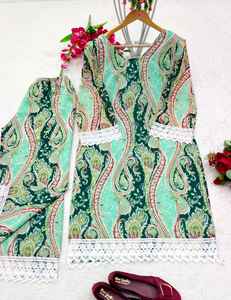 Renard lourd Georgette Kurta pantalon cordon ensemble robe avec impression numérique avec manches longues avec fantaisie travail tenue décontracté belle couleur - Product Image 4