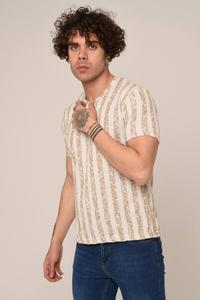 Camiseta de algodón 100% de moda para hombre, de manga corta Camiseta de punto informal a la moda, estampado de rayas verticales para ropa deportiva de verano - Product Image 3