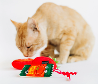 Set Mainan Kucing Bertema Makanan Tomat, Mainan Kucing Berbahan Plush dengan Bulu & Pita Berkerut, Mainan Kunyah Interaktif
