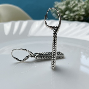 Elegant Basket Weave Design <b>Earrings</b> in 925 Sterling <b>Silver</b> Handcrafted <b>Dangle</b> Style Jewelry Gift - Product Image 3