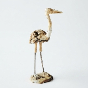 Handcrafted <b>wooden</b> bird malon sculpture <b>rustic</b> teak bamboo root animal statue flamingo heron table floor accent decoration setup - Product Image 1