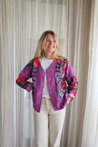 Chaqueta Bomber de Mujer para Otoño e Invierno, Hecha a Mano, Hermosa, de Algodón Rosa, Tejida, Bordada, Estilo Suzani, Ecológica, Transpirable, con Botones Florales - Product Image 2