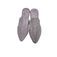 Tongs confortables pour femmes Moroccansoul, pour intérieur, mariages, printemps, été, automne, hiver, plage, avec dessus en tissu tanné brodé