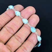 Bracelet élégant en argent sterling 925 avec pierre précieuse Larimar Bracelet classique à chaîne fine et à maillons pour les fêtes et les cadeaux