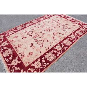 Tapis turc vintage classique rouge beige en laine 6x9,4 pieds motif patchwork de style bohème pour entrée 10mm tapis de chevet rectangulaires en latex - Product Image 2