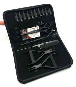 Kit d'outils d'extension de cheveux noirs mats comprenant une pince à anneau Micro Link Clips Ciseaux Boucle Épilation des extensions de cheveux humains - Product Image 6