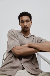 เสื้อยืดคอตตอนทรงพอดีตัวสำหรับผู้ชายเสื้อเจอร์ซีย์คอปกแขนสั้นแบบถักแบบทั่วไป - Product Image 5