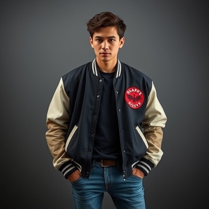 Chaqueta universitaria con parche de chenilla bordada personalizada, cuerpo de lana, Mangas de cuero, forro interior cálido de poliéster, todas las tallas, todos los colores - Product Image 1