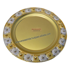Plateau de service rond en fer plaqué or et argent de qualité supérieure, plat décoratif pour table à manger, cuisine, maison, présentation - Product Image 5