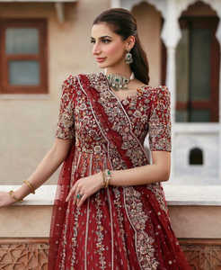 Elegant Pakistani Bridal Wear Ball Gown Floor-Length Lace Crystal Ruffles Fine Thread Embroidery Shimmering Stone Detailing - Product Image 3