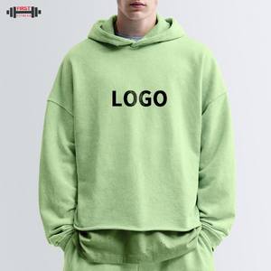 Blank 100% <b>Cotton</b> Drop Shoulder Fleece Cut Sew Winter Hoodie Streetwear Vintage Wash <b>Raw</b> Hem Cropped Regular Fit 300g - Product Image 1