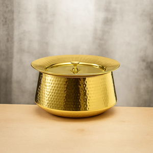 Round Handmade Brass <b>Biryani</b> Handi With Lid Hammered Gold Finish Stainless Steel Lined Cookware <b>Pot</b> For Stovetop Cooking - Product Image 4