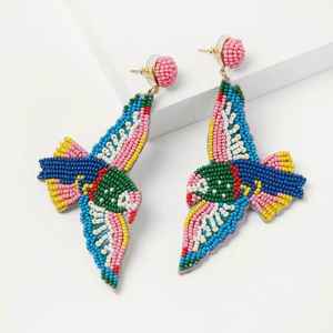 2025 nouveautés perroquet conception couleur verte boucles d'oreilles pour femmes Handmad perle de rocaille enseignant déclaration goutte précieuse perlée boucle d'oreille - Product Image 3