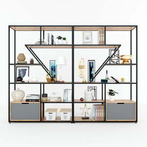 KTB68166 Standing Type Decorative Shelving <b>Unit</b> Iron Frame 240x35x180cm Made Rubber Wood Flexible Design Rectangle Shape for - Product Image 6