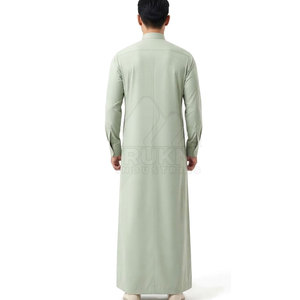 Thobe arabe simple, tenue musulmane traditionnelle, col montant, manches longues, décontracté, en coton respirant, léger, confortable, pour usage quotidien - Product Image 2