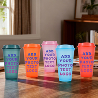 Gobelet à café en plastique coloré avec paillettes et couvercle, 16 oz, gobelet réutilisable personnalisé avec logo pour café froid, boissons glacées, cadeau de fête