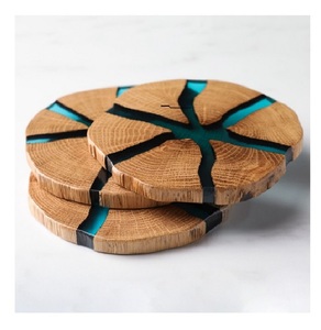 Top Quality Customize Drink Beer Tea Coffee square Round Bamboo Wood <b>Epoxy</b> Resin coaster with Holder Set - Product Image 1