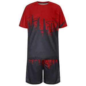 Ensemble de t-shirt et short décontracté pour homme, coupe ajustée, séchage rapide, imprimé léger, 100% coton teint, coupe slim, devant, grande taille, été - Product Image 2