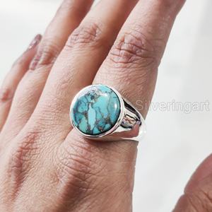 Vente en gros de bague pour homme en cuivre bleu naturel turquoise pierre précieuse décembre bague de naissance gitane bijoux de fête bague en argent sterling 925 - Product Image 3