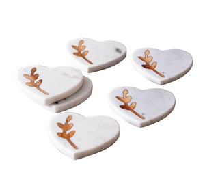 Heart Shaped <b>Marble</b> <b>Coasters</b> With Gold or Silver Natural Wood and <b>Marble</b> Mango <b>coaster</b> Made in India - Product Image 4