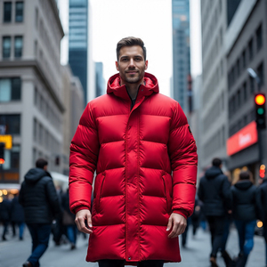 เสื้อแจ็คเก็ตขนเป็ดตัวยาวมีฮู้ดสำหรับผู้ชายเสื้อโค้ทลำลองแนวสตรีทแบบมีซิปมีฮู้ดแบบเต็มตัว - Product Image 1