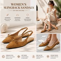 Mules plates d'été pour femmes en cuir PU avec nœud et bout pointu, semelle antidérapante en TPR, personnalisables avec logo OEM