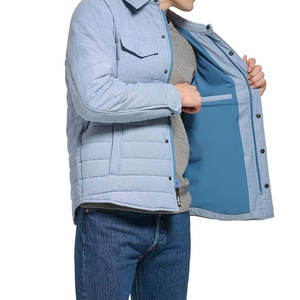 Chaqueta acolchada de burbujas de algodón de lona ligera personalizada para hombre, ropa cálida con cuello levantado y capucha para exteriores - Product Image 4