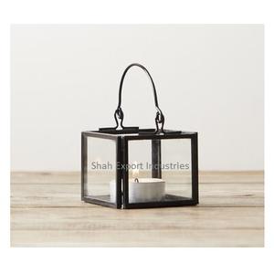 Black Metal Frame Square Glass Candle <b>Lanterns</b> for Home Wedding & Christmas Lighting Elegant Hanging Decoration Sets - Product Image 2