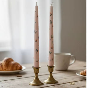 Hand Painted Floral <b>Taper</b> <b>Candles</b> Custom Light Pink Pastel Smokeless for Weddings Christmas Home Decor & Events - Product Image 3