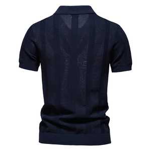 Men Polo Shirt Breathable Knit Casual Top With Turn Drown <b>Collar</b> Shirt Men Solid - Product Image 4