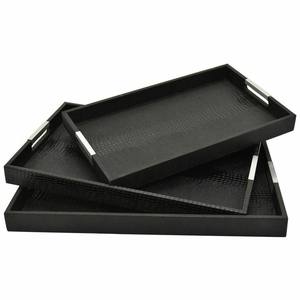 Plateau de service rectangulaire en cuir et velours de qualité supérieure, couleurs idéales pour la maison, les restaurants, les hôtels - Product Image 1