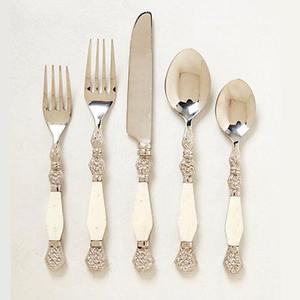 Juego de cubiertos niquelados con mango de resina azul, cuchillo de acero inoxidable, tenedor, cuchara, mejor precio al por mayor - Product Image 3