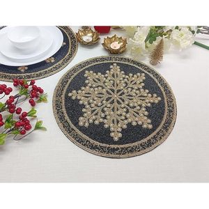Gold & Black <b>Beaded</b> Round Table <b>Placemat</b> for Dining Wedding Christmas Decorations Family Gatherings & Parties - Product Image 6