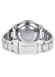 Montre de luxe élégante en acier inoxydable plaqué or jaune avec cadran noir entièrement serti de diamants de culture, mouvement ETA - Product Image 3