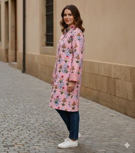 Chaqueta Acolchada de Algodón con Botones, Decoración Floral Estampada, 2 Bolsillos, Mangas Largas, Abrigo Transpirable para Otoño/Invierno/Primavera - Product Image 3