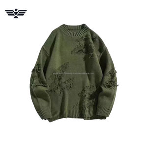 Lo último en suéter de punto desgastado de algodón 100% personalizado de primera calidad para hombre, ropa de calle informal frontal antiarrugas y anticontracción de gran tamaño - Product Image 2