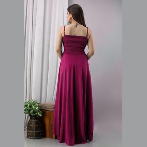 Vestido de Noche Largo hasta el Suelo, Talla XS, con Cintura Impero, Cómodo, de Gasa Rosa, Estilo Línea A, para Invitadas de Boda y Quinceañera - Product Image 2