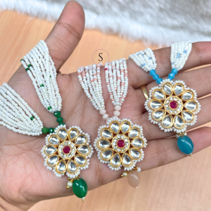 Look de créateur Kundan avec perles blanches Moti Mala Colliers Beaux bijoux Colliers Home Living Mariage, Mehndi Wear - Product Image 3