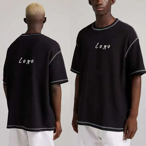 Dernier coton blanc coutures contrastées noir demi-manches hauts t-shirt surdimensionné Logo personnalisé rue t-shirt hommes été t-shirt décontracté - Product Image 6
