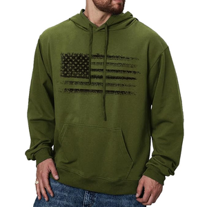 Sudadera con Capucha de Manga Larga Informal para Hombre del Fabricante, Diseño Sólido con Gráfico de Bandera Americana Desgastada, Talla 6XL, Bolsillo Tipo Canguro - Product Image 1