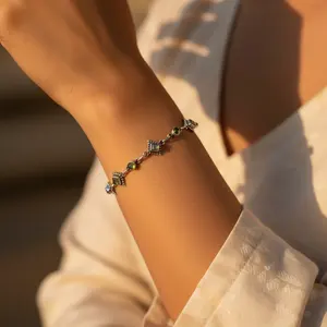 925 Silver <b>Fashion</b> <b>Beaded</b> <b>Bracelet</b> for Women Daily Wear Jewelry with Peridot Stone - Product Image 3