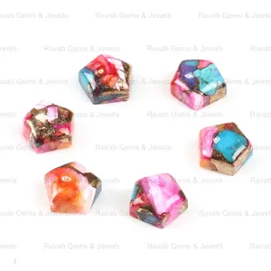 Top Quality 12mm Hexagon Flatback Puffy Cabochon Natural Smooth Pink Purple Mix Oyster Copper Turquoise Gemstone For Jewelry Mak