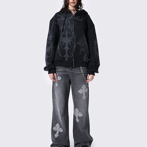 Sweats à capuche oversize en molleton tricoté de haute qualité pour femmes, style streetwear, avec fermeture éclair, épaules tombantes, 100% coton respirant, personnalisable - Product Image 1