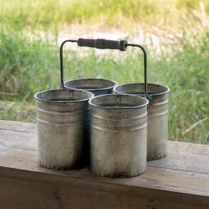 Wholesaler Iron Galvanized <b>Cutlery</b> Holder Kitchenware Utensils Holder 2 Part Caddy <b>Cutlery</b> Holder with Handle - Product Image 6