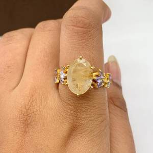 Cadeaux d'anniversaire remplis d'or de pierre de rutile d'or de conception unique de l'argent 925 des femmes romantiques pour le mariage ou l'engagement - Product Image 5